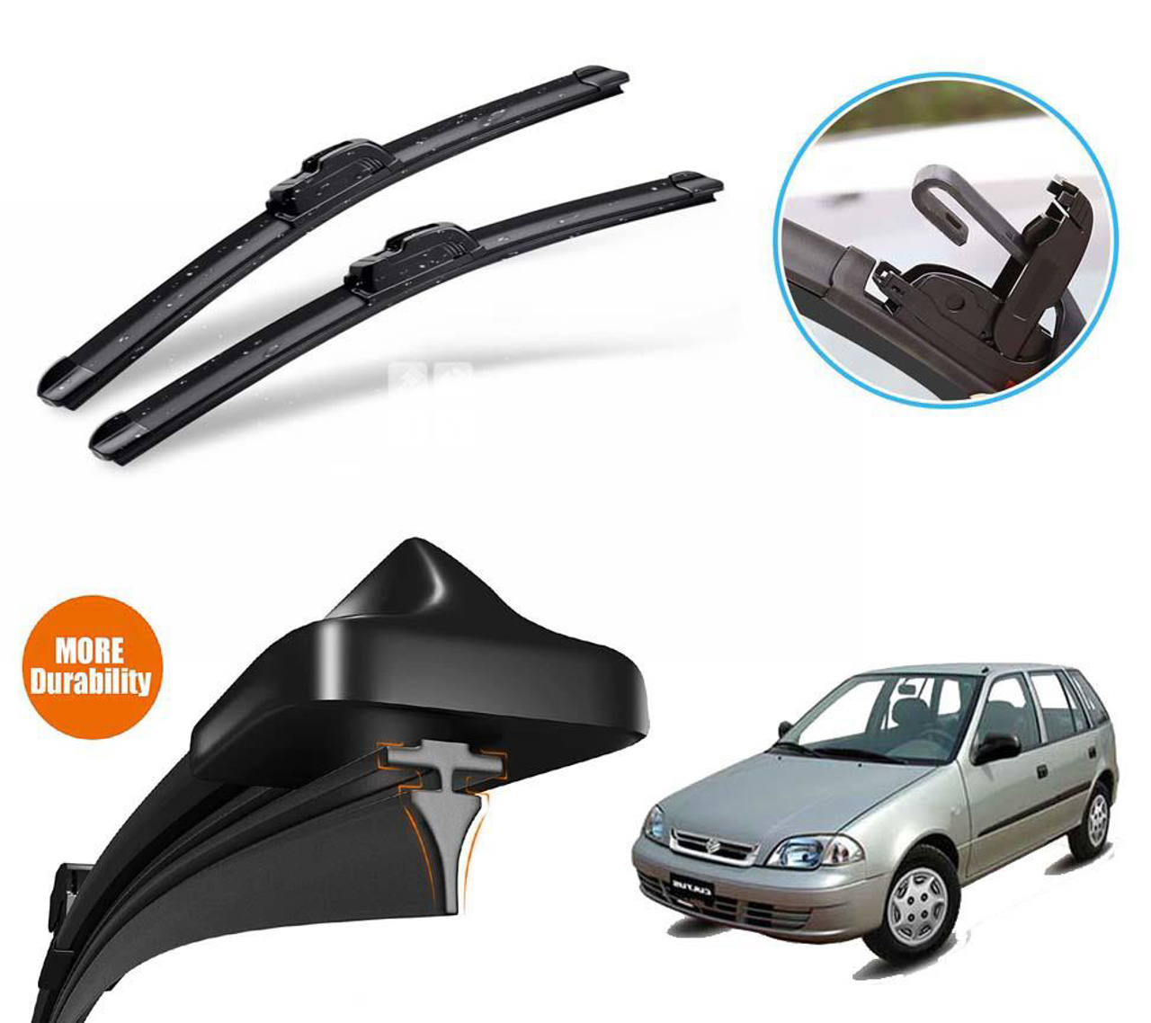 Picture of Suzuki Cultus Old Shape Silicone Wiper Blades | Soft Rubber Vipers | High Quality Graphite Coated Rubber | Non Cracking Material