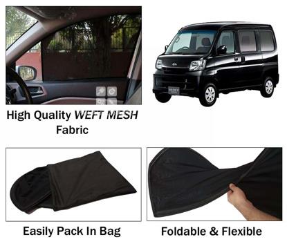 Picture of Daihatsu Hijet Sun Shades | High Quality Weft Mesh Fabric | Foldable | Dark Black | Heat Proof | 6pcs Set