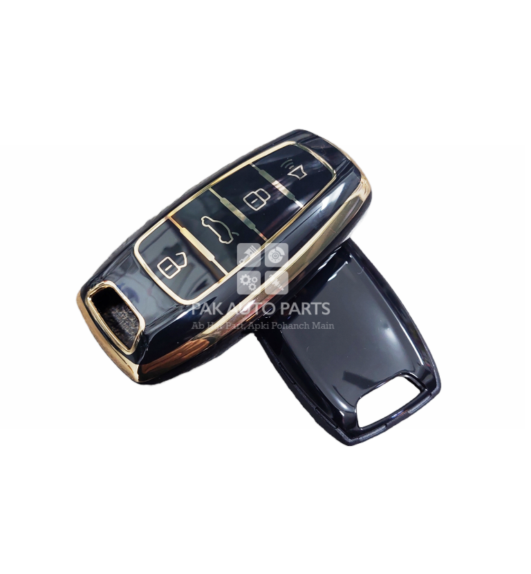 Proton X70 TPU Remote Key Cover Case Protector, Black/Gold-PakAutoParts