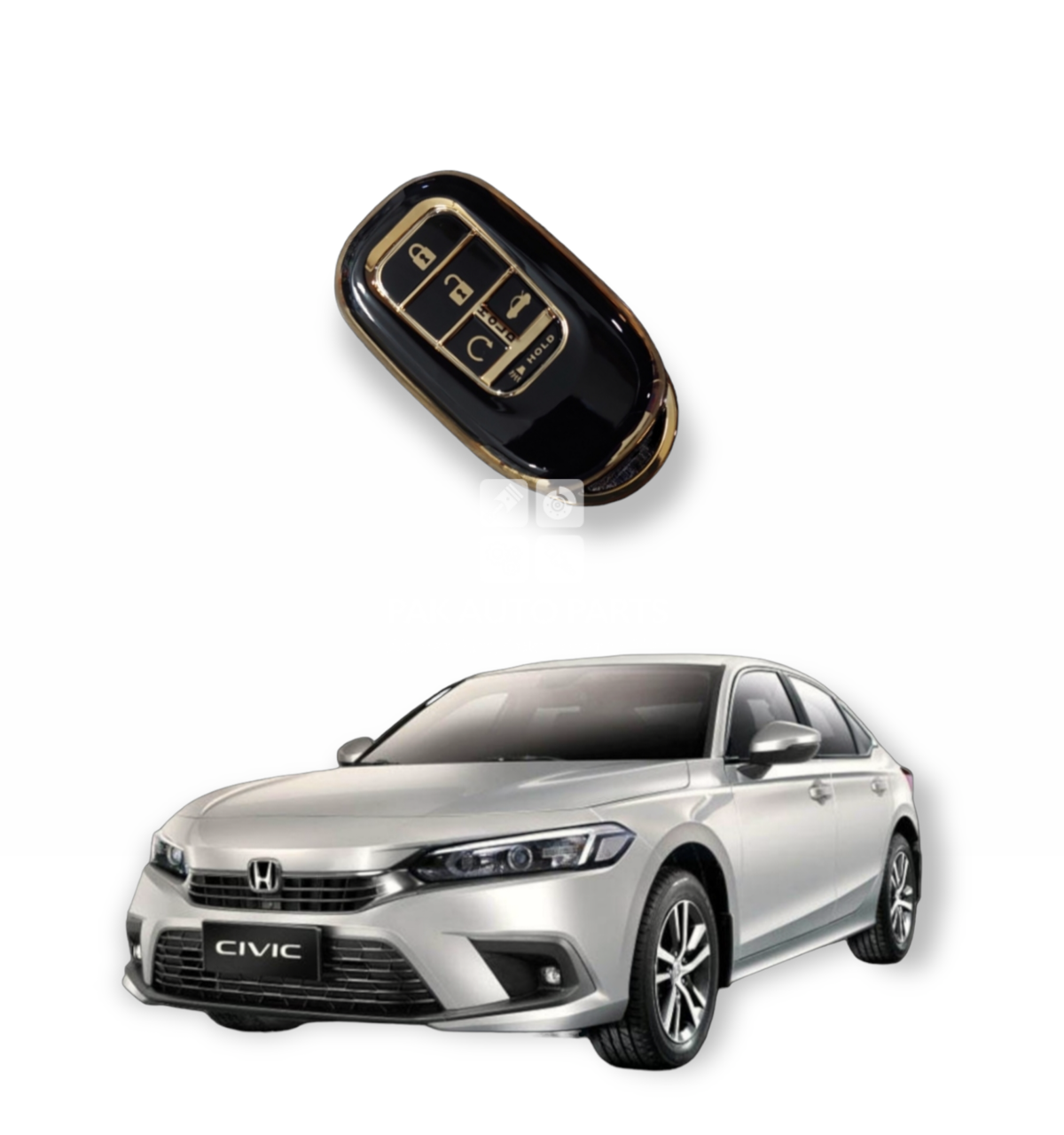 Picture of Honda Civic 2022 TPU Key Remote Cover Case Protector 4-Button, Black / Gold