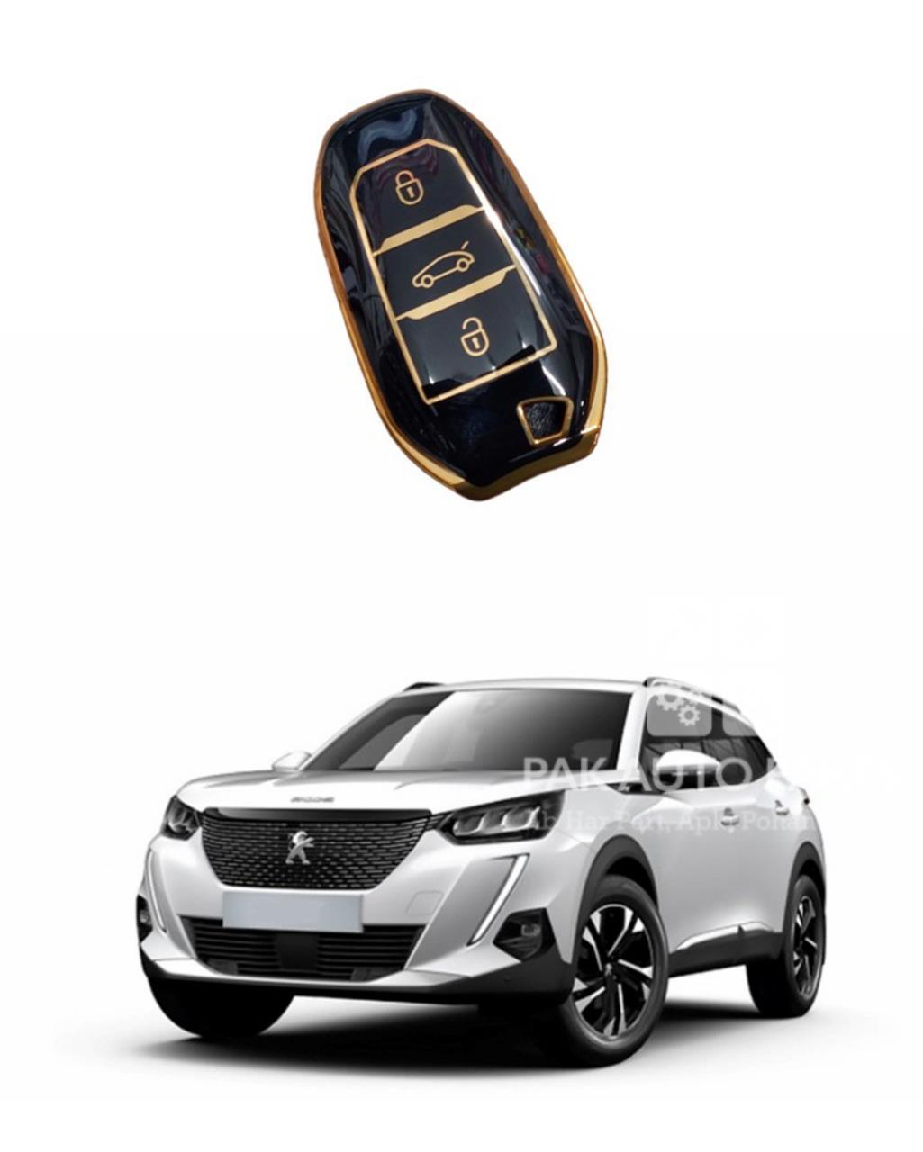 Picture of Peugeot 2008 TPU Remote Key Cover Case Protector, Black/Gold