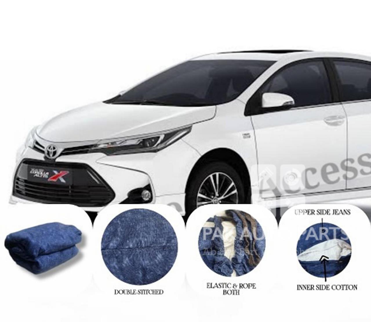 Picture of Toyota Corolla 2005-2023 (Grandy, Xli, Gli, & X) |Jeans + Cotton Top Cover | Scratches Proof | Long Life | Premium Quality | Double Stitched.
