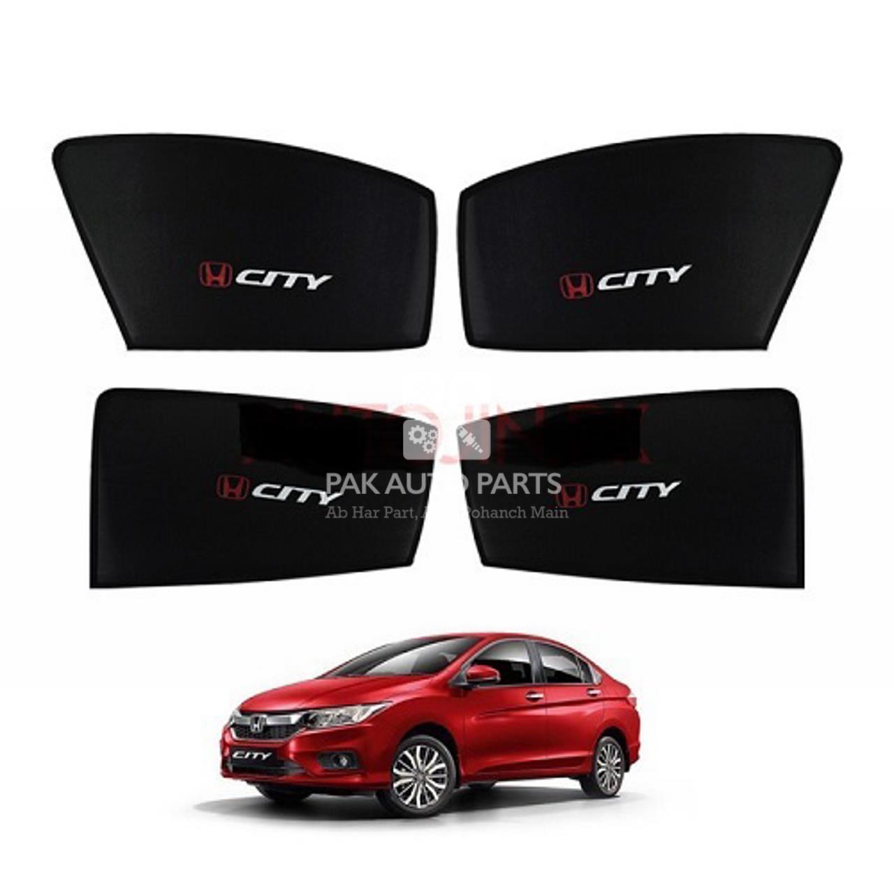 Picture of Honda City 2009-2021 Sun Shades Car Windows Curtains 4 pieces With City Logo | Fold-able | Jet Black