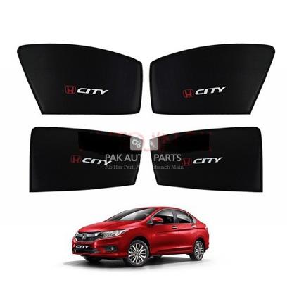 Picture of Honda City 2009-2021 Sun Shades Car Windows Curtains 4 pieces With City Logo | Fold-able | Jet Black
