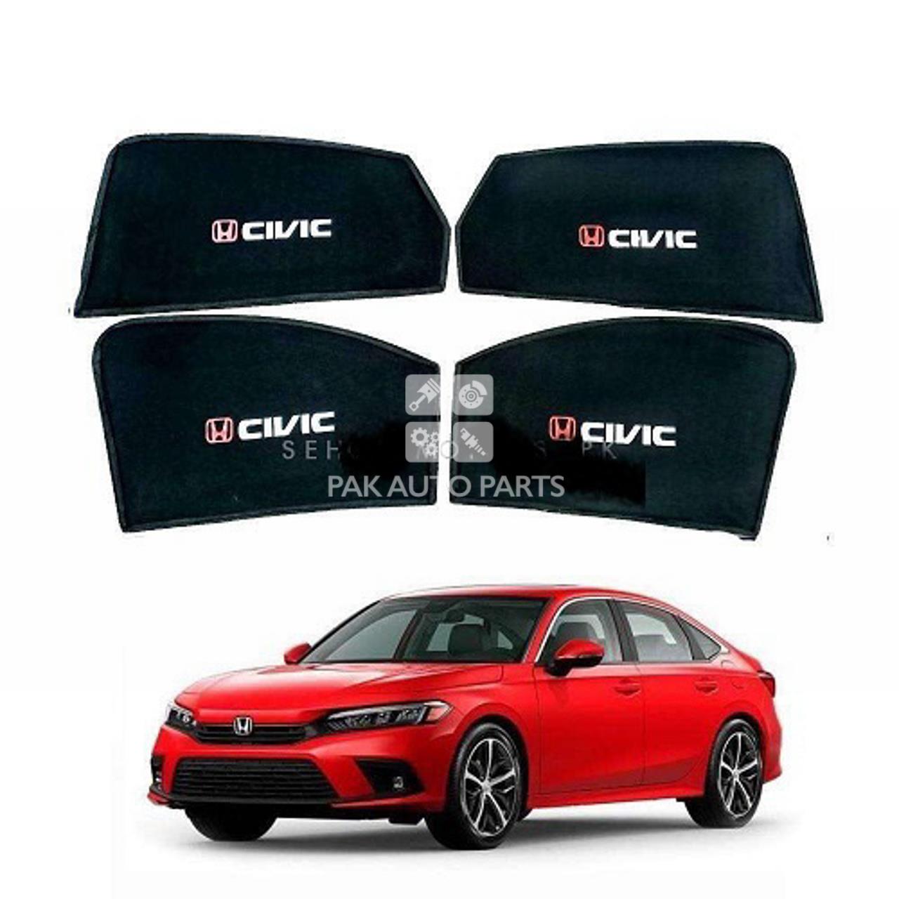 Picture of Honda Civic 2022-2023 Sun Shades Car Windows Curtains 4 pieces With Civic Logo | Fold-able | Jet Black