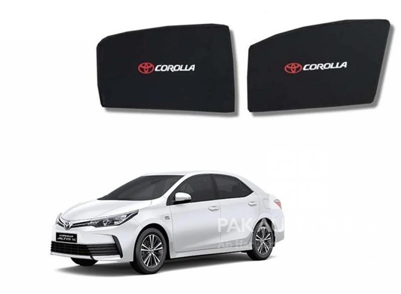Picture of Toyota Corolla 2014-2023 Sun Shades Car Windows Curtains 4 pieces With Corolla Logo | Fold-able | Jet Black