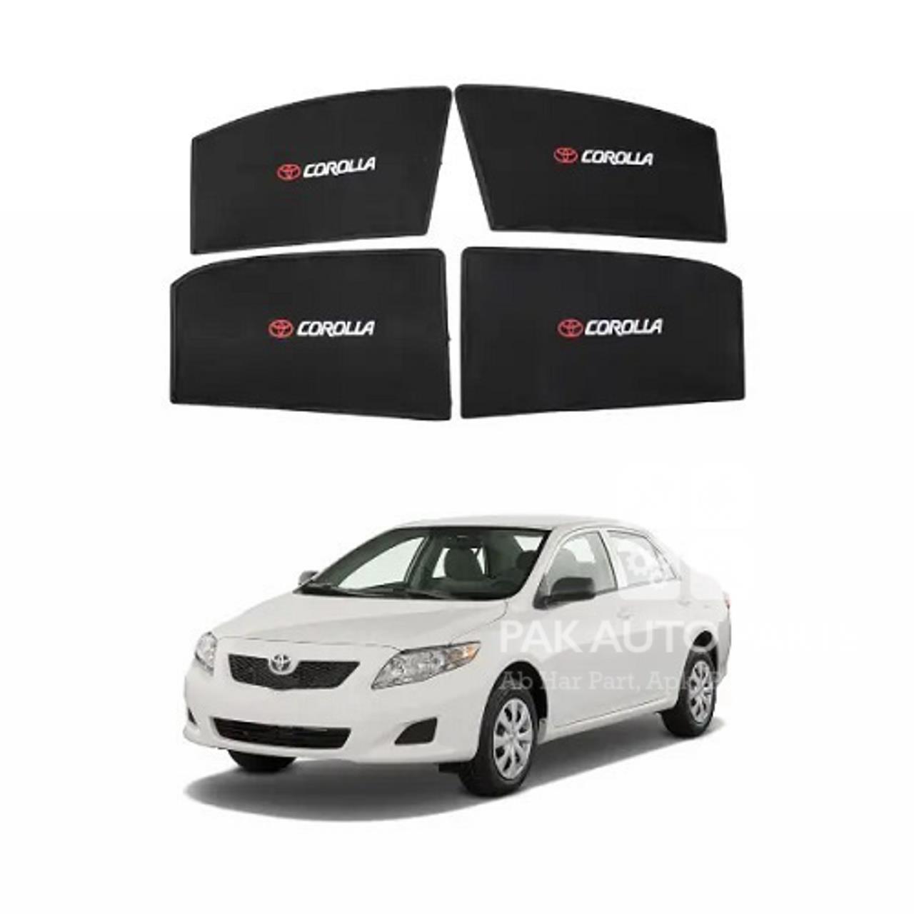 Picture of Toyota Corolla 2001-2008 Sun Shades Car Windows Curtains 4 pieces With Corolla Logo | Fold-able | Jet Black