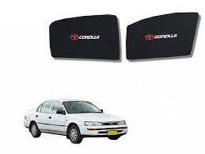 Picture of Toyota Corolla 1996-1998 (Indus) Sun Shades Car Windows Curtains 4 pieces With Corolla Logo | Fold-able | Jet Black