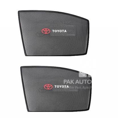 Picture of Toyota Belta Sun Shades Car Windows Curtains 4 pieces With Belta Logo | Fold-able | Jet Black