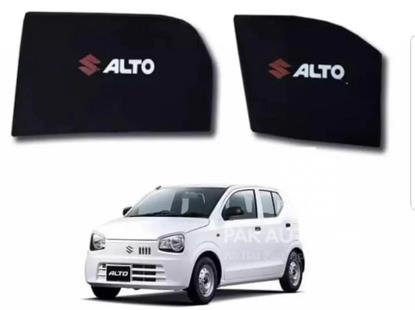 Picture of Suzuki Alto 2017-2023 Sun Shades Car Windows Curtains 4 pieces With Alto Logo | Fold-able | Jet Black