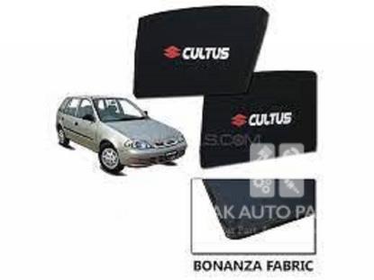 Picture of Suzuki Cultus 2001-2015 Sun Shades Car Windows Curtains 4 pieces With Cultus Logo | Fold-able | Jet Black