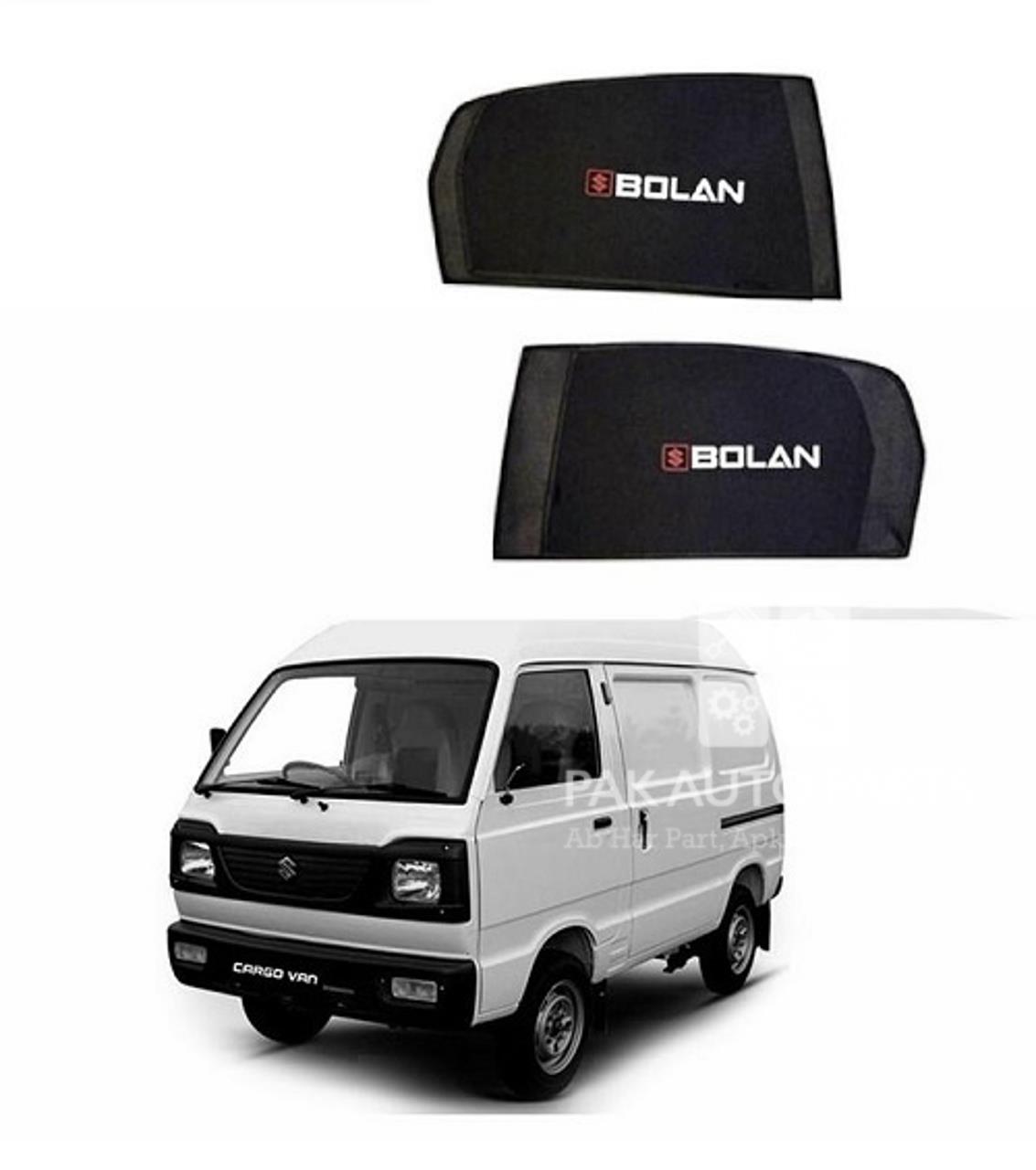 Picture of Suzuki Bolan (Hi-Roof) All Models Sun Shades Car Windows Curtains 6 pieces With Bolan Logo | Fold-able | Jet Black
