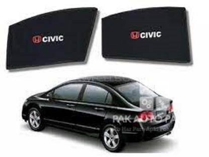 Picture of Honda Civic 2001-2007 Sun Shades Car Windows Curtains 4 pieces With Civic Logo | Fold-able | Jet Black