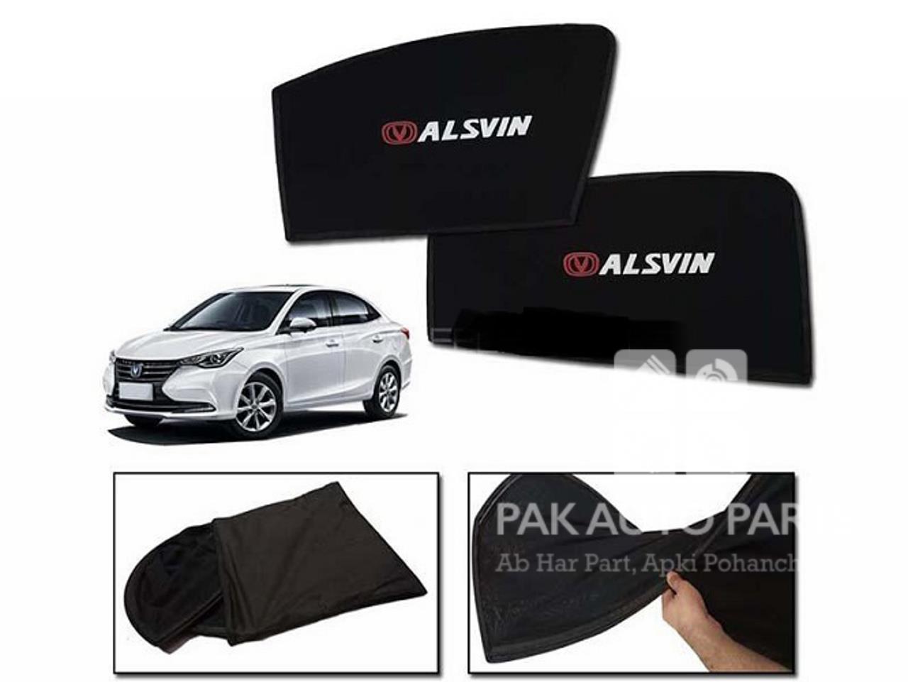 Picture of Changan Alsvin Plus Sun Shades Car Windows Curtains 4 pieces With Alsvin Logo | Fold-able | Jet Black