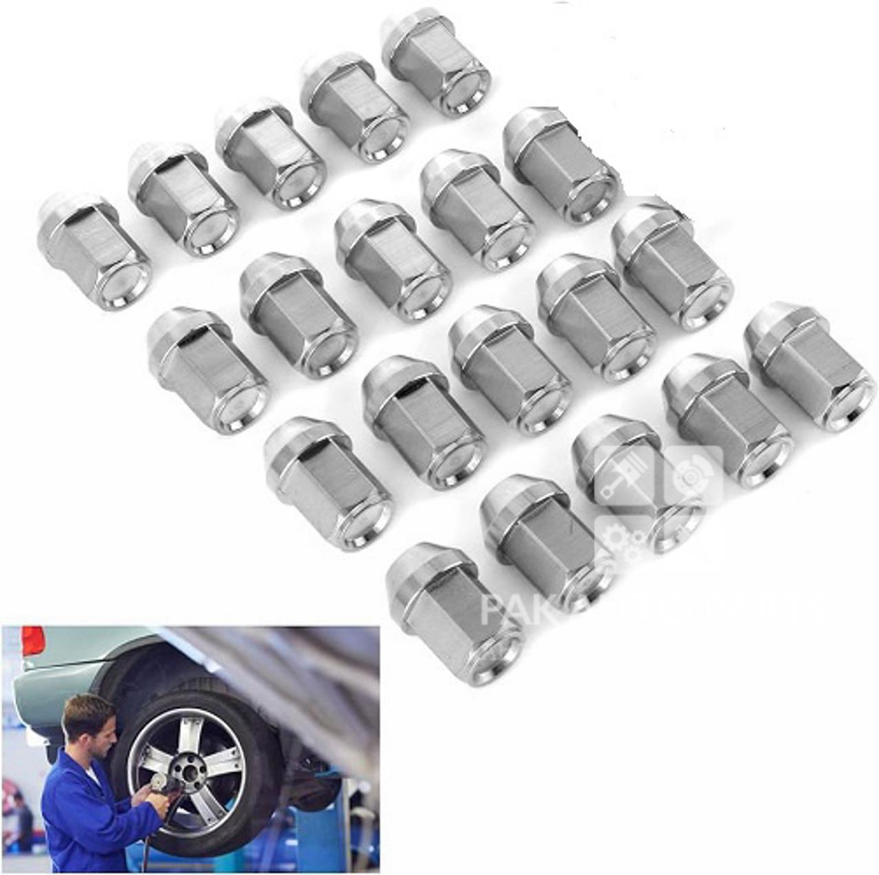 Picture of Stainless Steel Nuts 16 Pcs, Firm Installation Wheel Nut Good Corrosion Resistance (All Corolla, Civic & City Models) Spanner (PANA) Size "19"