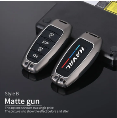 Picture of Haval H6 Jolion Smart Key Fob Metal Cover Case With Key Chain | Color: Grey Matte Gun
