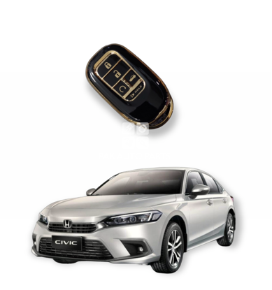 Picture of Honda Civic TPU Key Cover Remote Case Protector 4-Button, Black & Gold | Model 2022-24