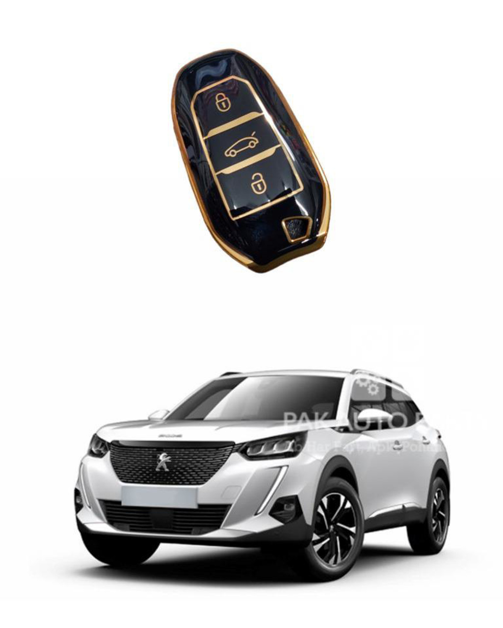 Picture of Peugeot 2008 TPU Key Cover Remote Case Protector, Black n Gold | Model 2022~