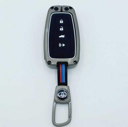 Picture of Toyota Corolla Cross Key Metal Cover Fob Case With Key Chain | Color: Grey Matte Gun