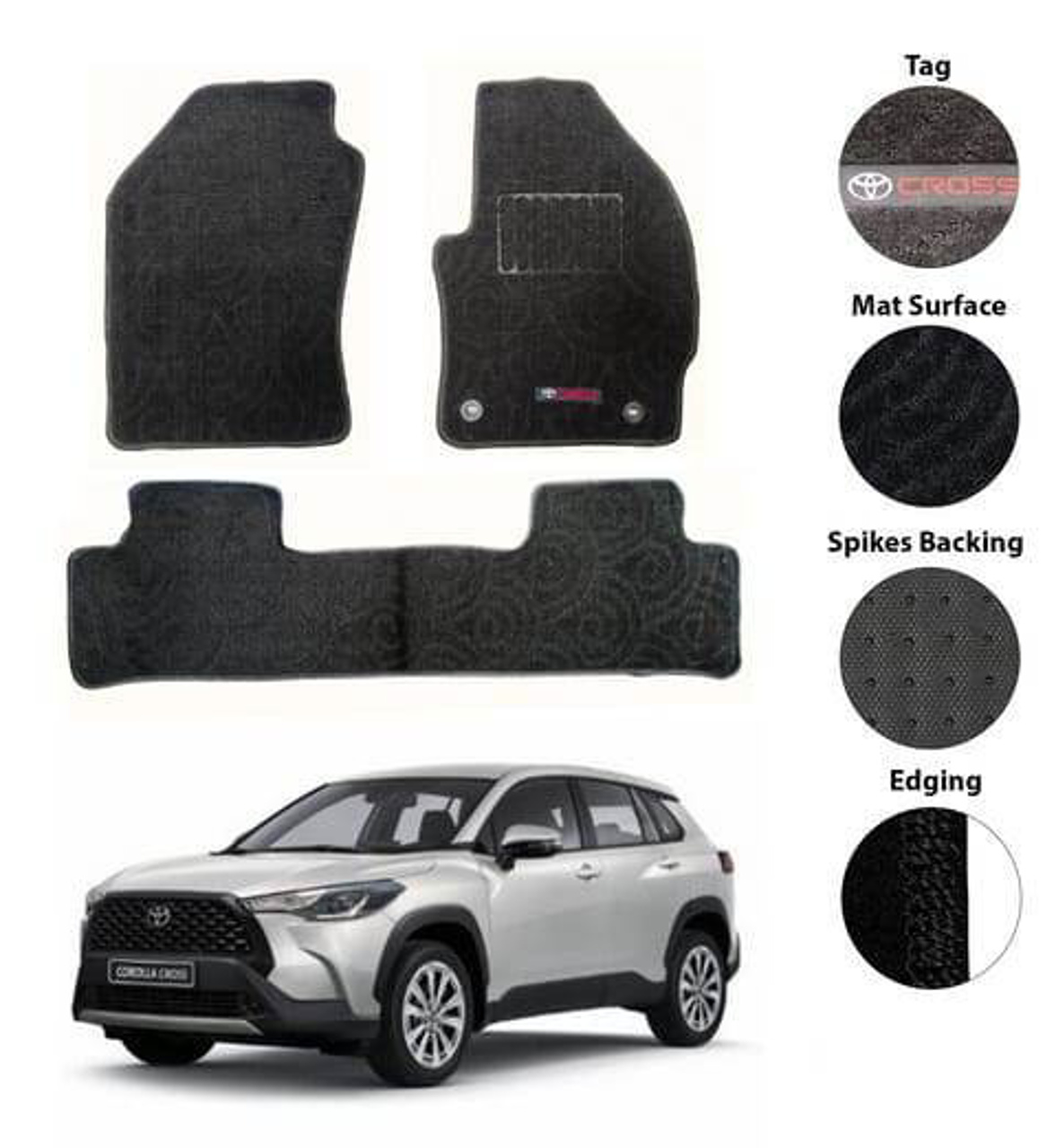 Picture of Toyota Corolla Cross Carpet Floor Mat Set - 3 Pcs | Black