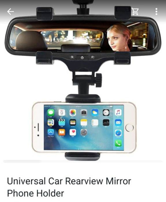 Picture of Car Rear View Mirror Phone Holder Bracket, Universal Adjustable 360° | Black