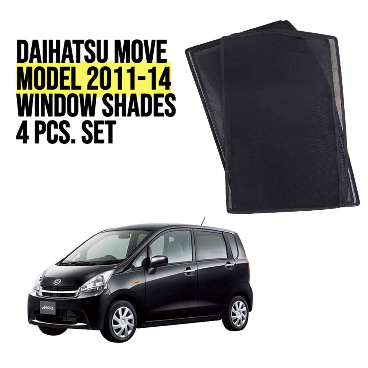 Picture of Daihatsu Move 2011-14 Sun Shades Window Curtains Set of 4 Pcs, Black