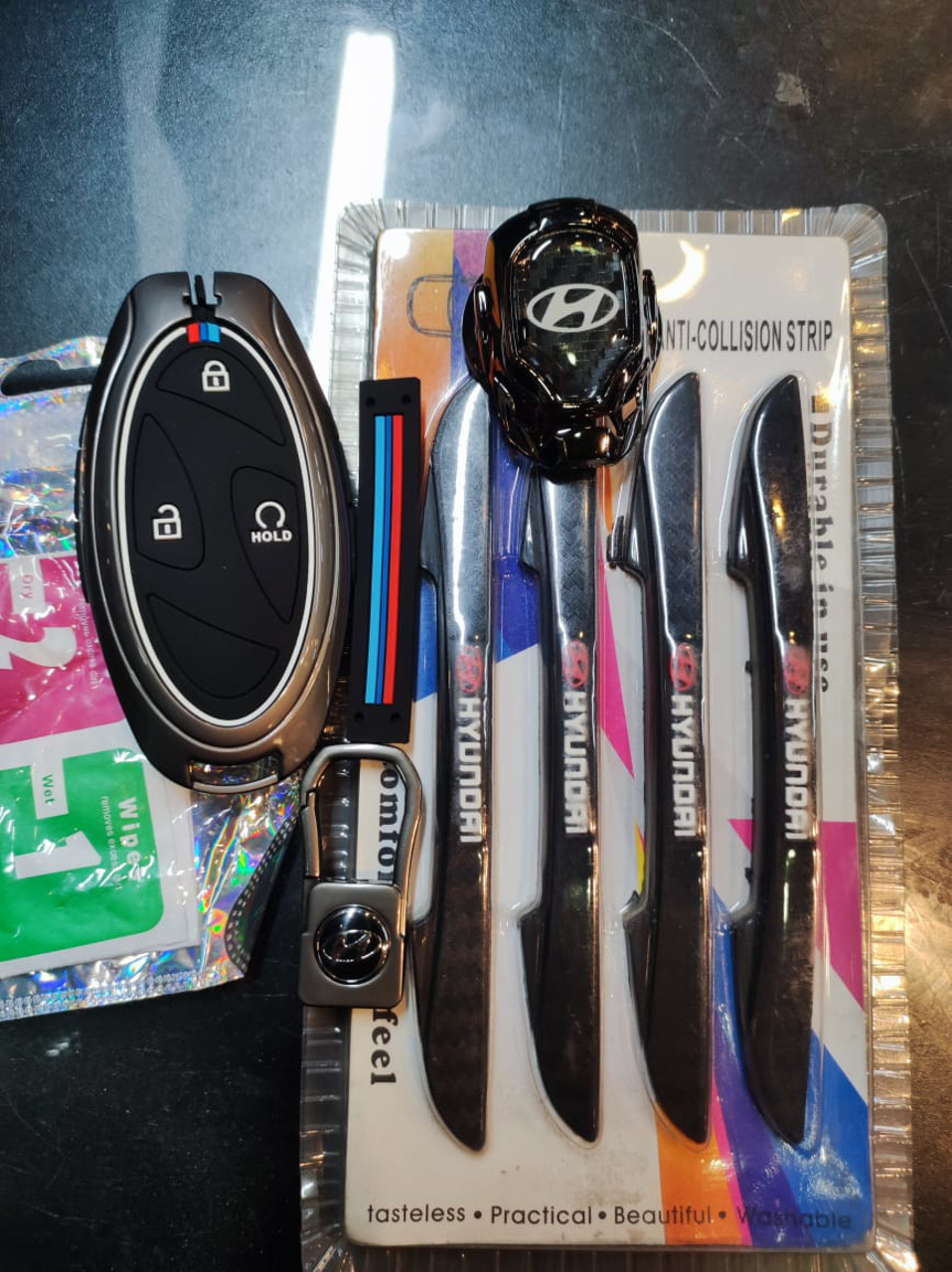 Picture of 3 in 1 Offer - Car Remote Key Covers Made of Alloy Zinc Metal + Push Start Button Cover with Logo + Door Guard